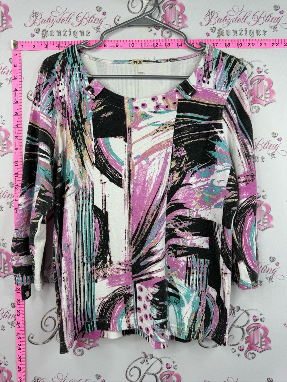 Princess cruises Abstract Print Scoop Neck Top in Pink, Black & Turquoise